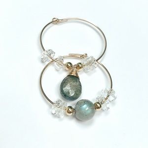 14K Gold Filled Labradorite Hoop Earrings